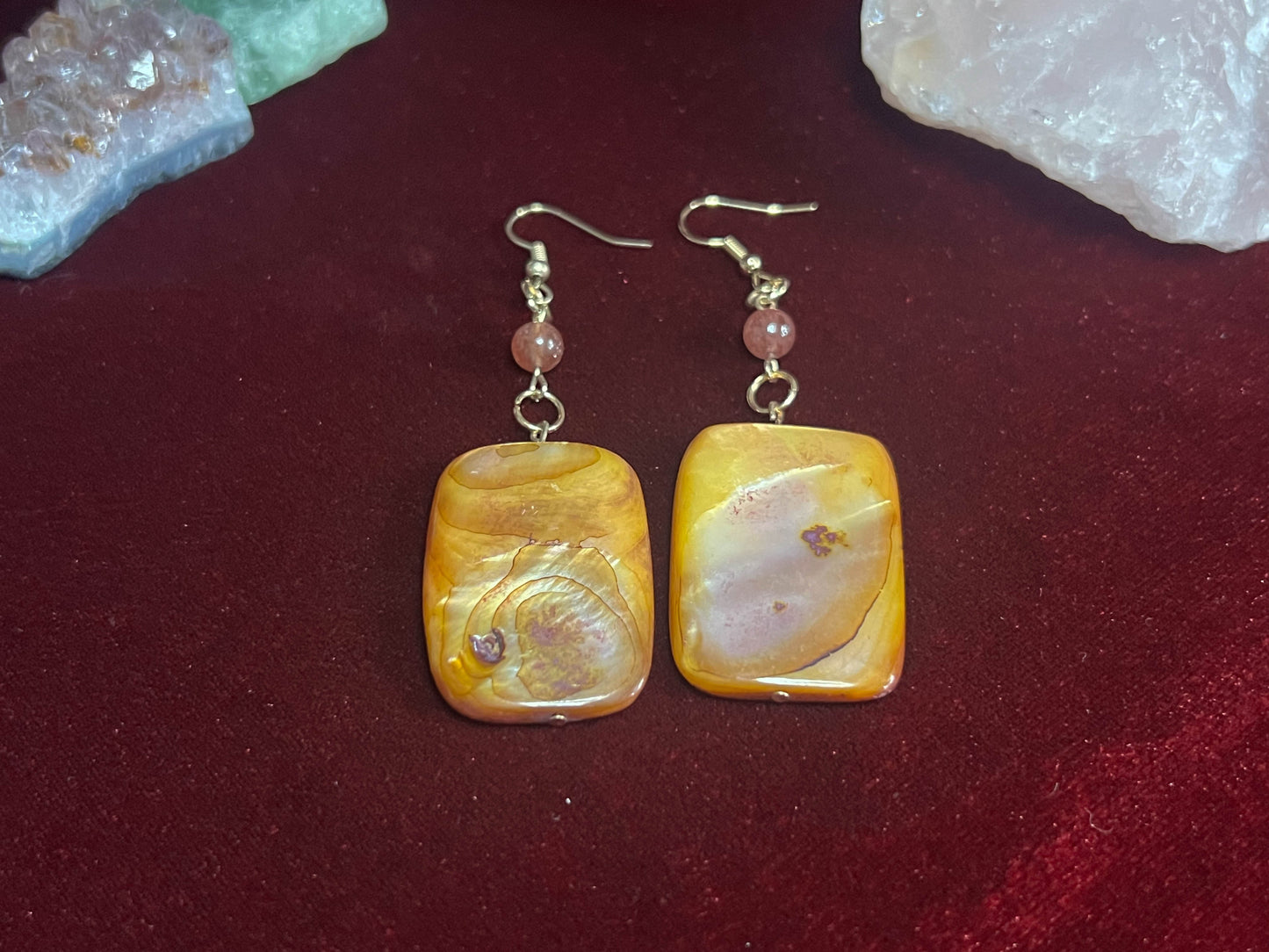 Amber Strawberry Quartz Earrings