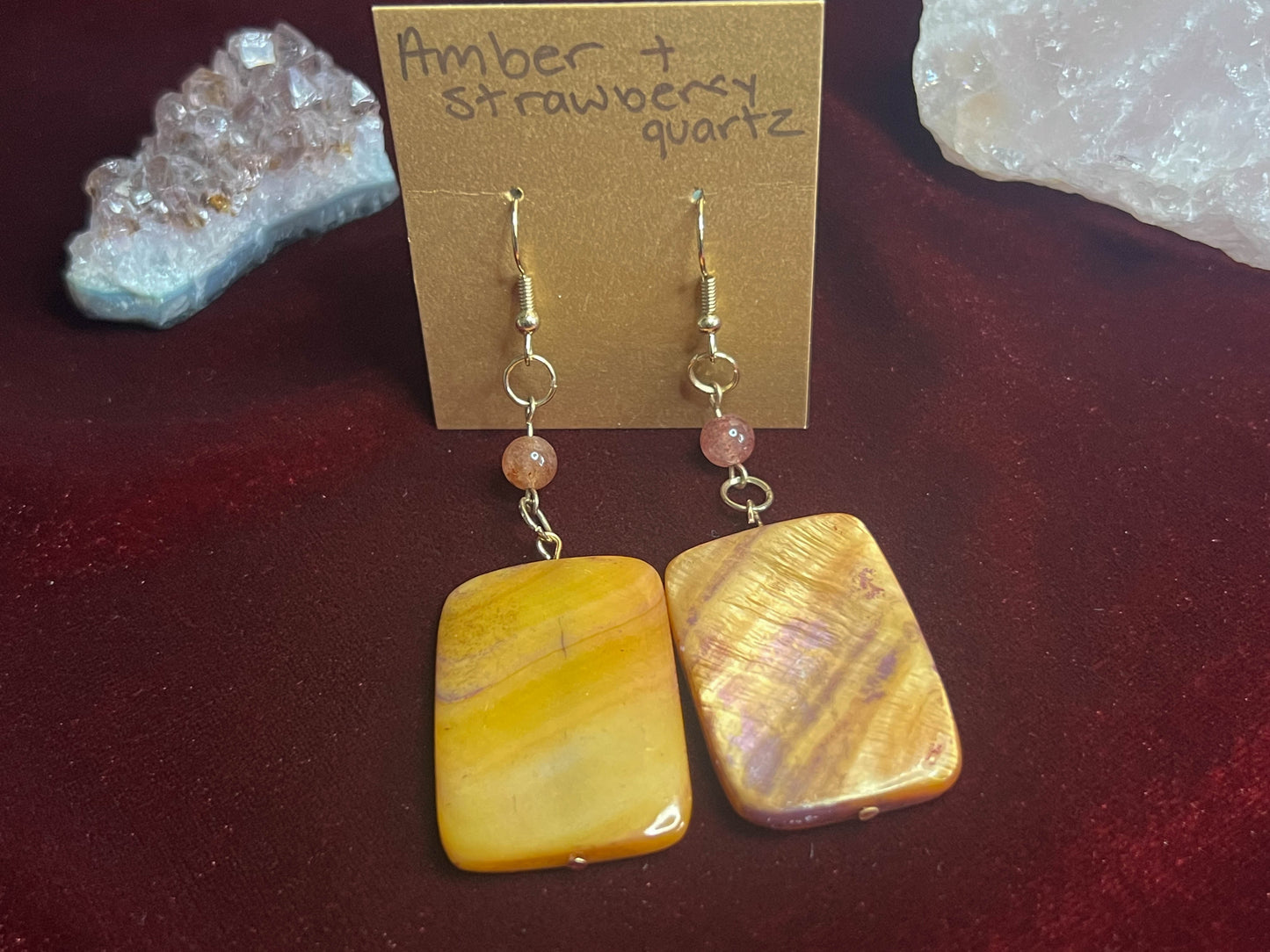 Amber Strawberry Quartz Earrings